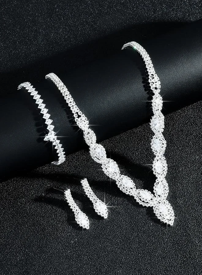 تايك تو طقم مجوهرات 3 قطع عقد وسوار وأقراط منمقة